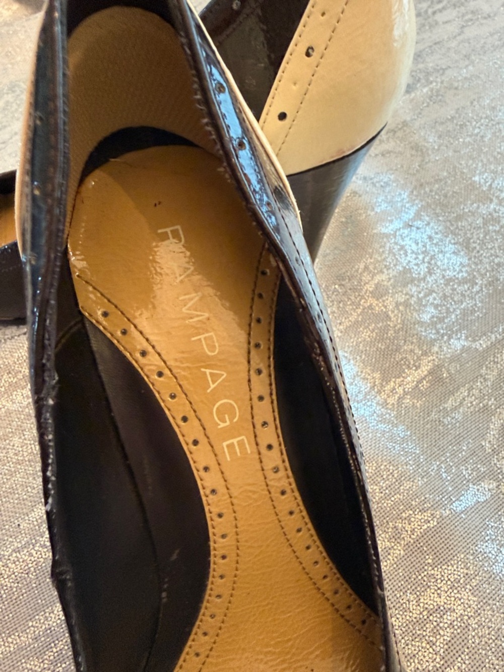 Rampage Two-Tone Brown and Tan Patent Wingtip Heels - Picture 2 of 6